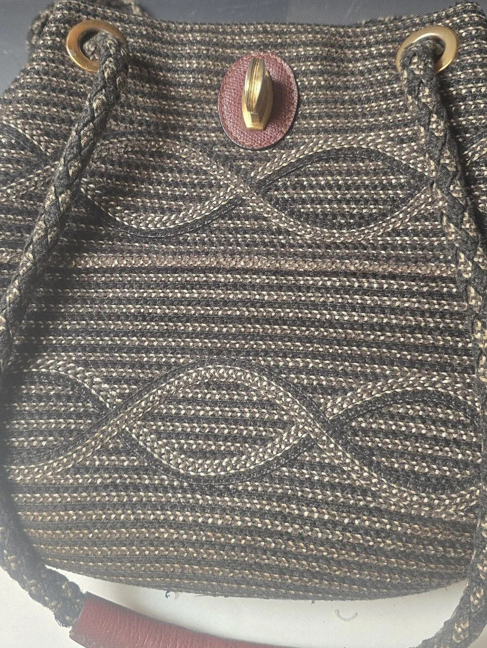 Eric Javits Squishee Italian Woven Brown Black Metallic Refined Style City Bag